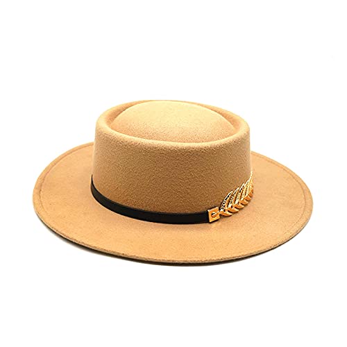 BUXIANGGAN-Fedora-Trilby-Chapeaux-A-Grand-Bord-pour-Femmes-Style-Britannique-Chapeaux-DEglise-Vintage-Lady-Flat-Brim-Fedoras-Womens-Man-Felt-Hat-Jazz-Cap