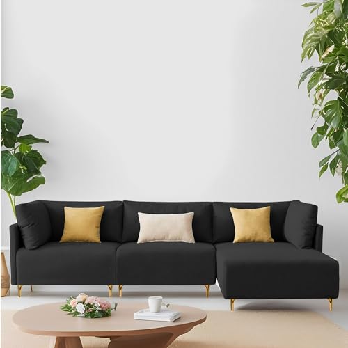 Image of Carina RHS 4 Seater L Shape Sofa Set for Living Room (Black Fabric) Premium Fabric Sofa