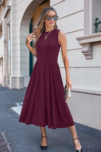 Newshows Women 2025 Work Dress Sleeveless Crew Neck Office Business Casual Outfits Midi Elegant Dresses with Pockets3