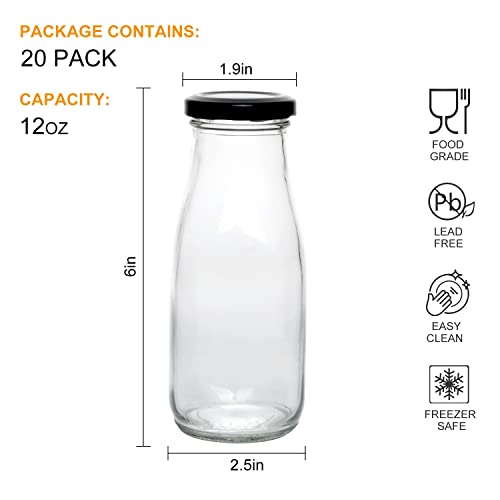 Qappda 12 Oz Glass Bottles, Clear Glass Milk Bottles With Black Metal Airtight Lids thumb #1