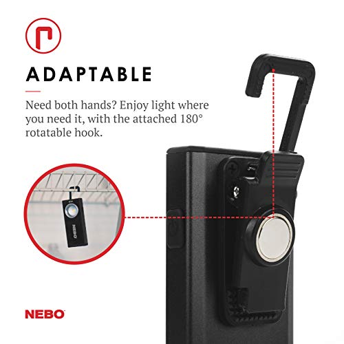 Nebo Slim Work Light, Usb Rechargeable Bright Pocket Light With Clip, Hook And Magnetic Base For Hands-Free Lighting Portable Cob Led Dimmable Work Light Flashlight 500 Lumens -Black #TOP2