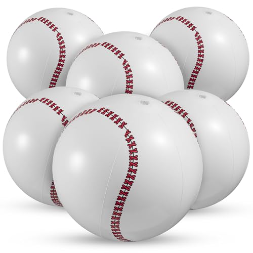 KiddieLoot Inflatable Baseball Beach Balls (6 Pack) - 16-Inch Durable Beach Balls for Kids Summer Pool Toys Baseball Party Favors Sports Theme Decorations & Giveaways
