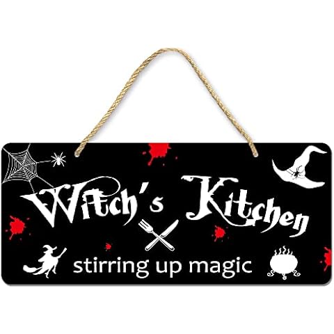 Uflashmi Witches Kitchen Sign, Halloween Kitchen Wall Decor Signs, Unique Halloween Witches Kitchen Sign for Wall Decorations, Metal, 13.7x6 Inches Cover