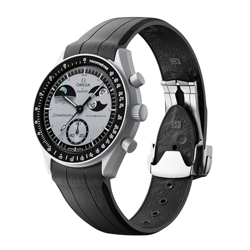 REBANDACE Strap for Omega x Swatch MoonSwatch Watch 20mm Folding Buckle Lunar Soil Texture Band Compatible Omega Swatch Moonswatch Speedmaster Curved No Gap Replacement Strap for Men Women (Black)
