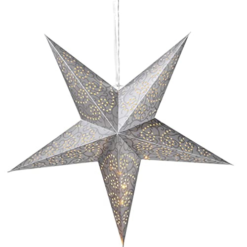 BALOU LED Weihnachtsstern beleuchtet 60cm - Papierstern mit Beleuchtung für Weihnachten, batteriebetrieben, silber Cover