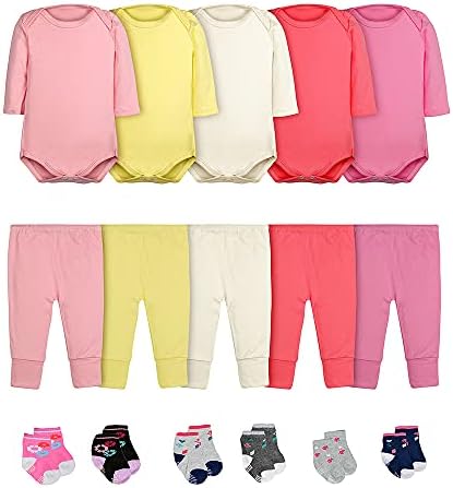Body Bebê Calça Mijão e Meias Kit 16 Peças Manga Longa Feminino
