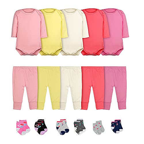 Body Bebê Calça Mijão e Meias Kit 16 Peças Manga Longa Feminino (G)
