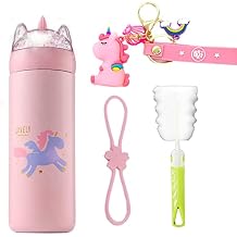 Unicorn Kid Water Bottle for School with Lid Sparkling Glitter Pony Bottle Stainless Steel Cup Vacuum Bottle Girl Birthday Gift B pink unicorn, 330ml