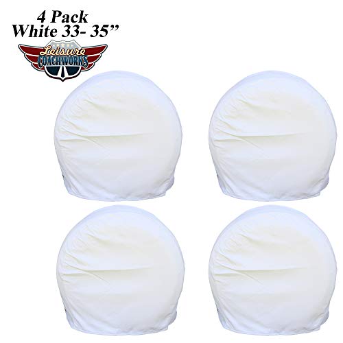 Leisure Coachworks Tire Covers for RV Wheel Set of 4 White Motorhome Wheel Covers Waterproof Soft Vinyl Tire Protectors Tire Covers Size 33" to 35" Tire Diameters - Thumbnail 3