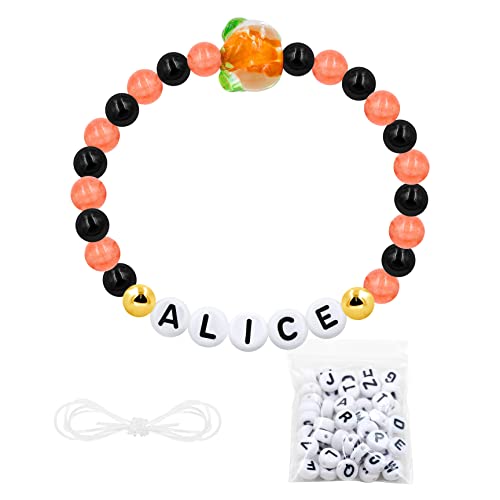 Image of Uloveido Black Orange Jade Charms Halloween Bracelets All Saints' Gift - DIY Customized Name Beaded Bracelet