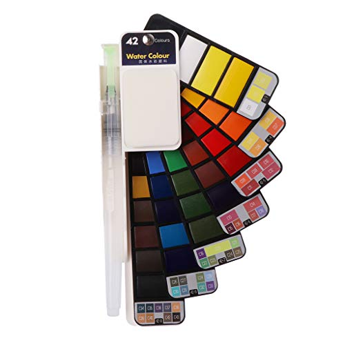 lailongp Kit de pintura plegable en forma de abanico de un solo color, pigmento de acuarela con kit de pinceles portátil, Art Portable Supplies (42 colores) Cover