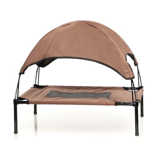 Wiltec Hundebett mit Dach Braun 91 x 76 x 16 cm Größe L bis 35 kg Outdoor Katzenliege Haustier Schlafplatz Sonnendach
