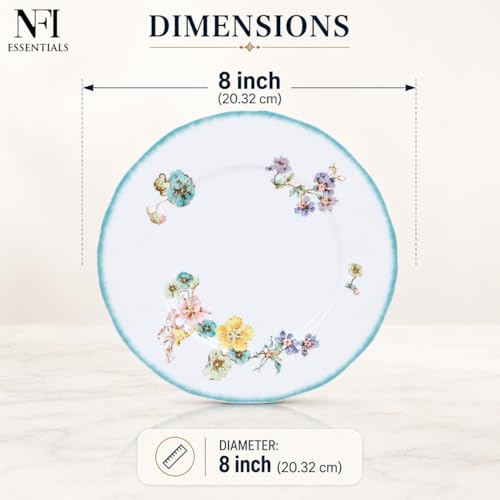 Image of NFI essentials 8 inch Ceramic Quarter Plate with Elegant Blue Floral Design, Premium Serving Plate for Snacks, Desserts, Breakfast & Appetizers, Microwave & Dishwasher Safe