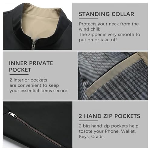 Aviationp Men's Standing Collar Zipper Casual Jacket, Aviation Jacket, Casual Spring Fall Windbreaker Coat with Pocket2