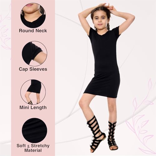 Vestido negro de niña Janisramone elástico de manga corta liso 5
