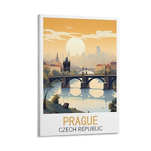 Poster Prague vintage 60x90 cm affiche voyage en toile décoration murale de salon
