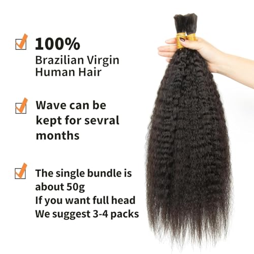 18 Inch Kinky Straight Human Hair for Wet and Wavy Braiding - 2 Pack/100g Bulk Curly Extension, kinky straight braiding hair - Image 3