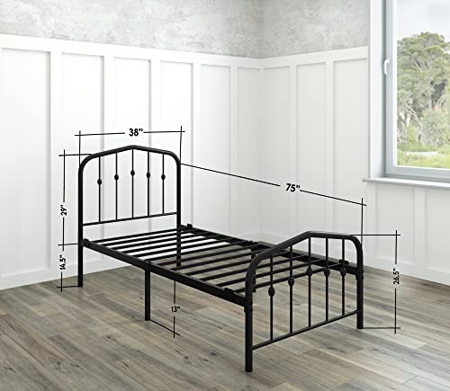 Ambee21 Washington Twin Metal Bed Frame With Headboard And Footboard Platform/Wrought Iron/Heavy Duty/Solid Sturdy Metal Slat/Black/No Box Spring Needed/Mattress Foundation #TOP2