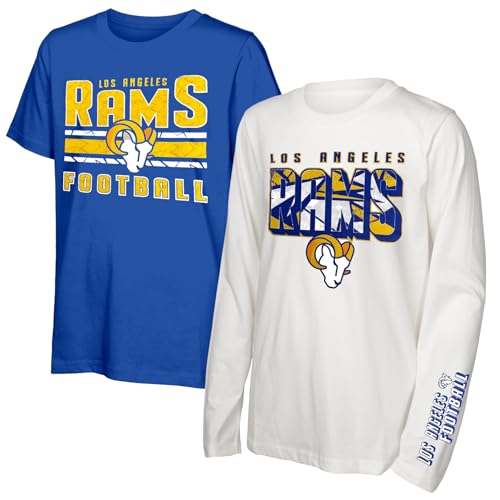 NFL Officially Licensed Kids Youth Boys 8-20 Primary Logo Wordmark in The Mix 2 Pack Long Sleeve T-Shirt Combo Set - Los Angeles Rams - Small
