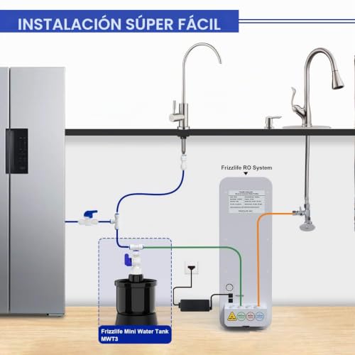 Miniatura 3 de Frizzlife Mwt3 Mini Tanque De Agua Presurizado Con Válvula De Bola Para Sistema De Ósmosis Inversa Pd400, Pd500, Pd600-Tam3