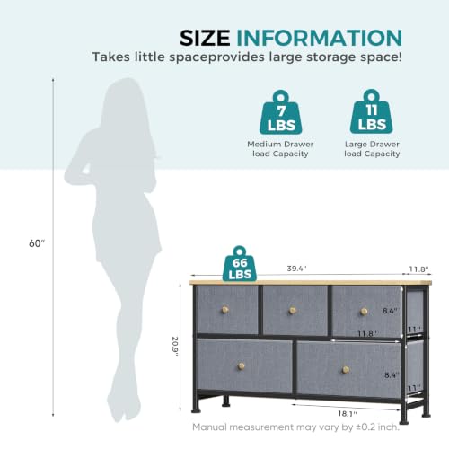 Image of OLIXIS 5 Drawer Dresser for Bedroom, Storage Organizer Unit for Closet