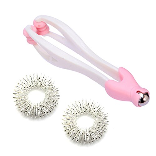 Auch Hand Relax Massage Kit, Set of 2 Acupressure Massage Rings + 2-in-1 Finger Joint Acupoint Massager Roller(random color)