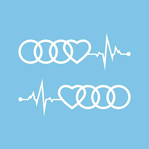 Autodomy Autocollants Compatible avec Audi Cerceaux Coeur Cardio Pack de 2 unités pour la Voiture (Blanc)