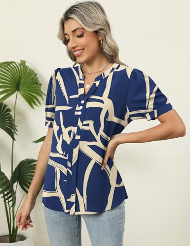 Kistore Womens Short Sleeve Chiffon Blouses Business Casual Tops V Neck Work Shirts S-XXL4