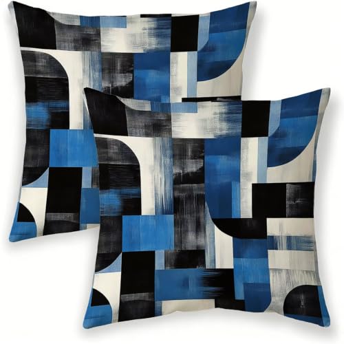 Coussin extérieur imperméable 45x45 cm géométrique en lin pour salon de jardin lot de 2