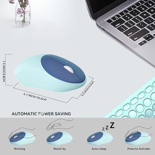 Image of Wireless Keyboards Mouse Combos, Colorful Cute Typewriter Full-Size Retro Round Keycaps, 2.4GHz Cordless Connection Sleep Mode Office Wireless Keyboard and Mouse Set for Desktop Laptop PC Computer
