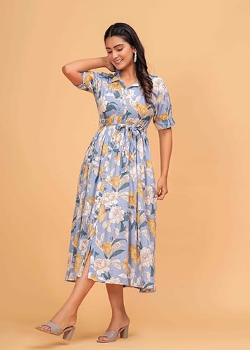 Image of Jikonet Women's Western Dress Floral Printed Cotton Maxi Dress