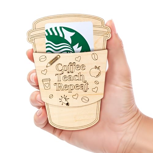 Teacher Gift - Coffee, Teach, Repeat Gift Card Holder - Lovely Teacher Gifts for Women, Men - Sturdy Plywood Card Holder - Teacher Appreciation Gifts for Wife, Husband - End Of Year Gifts for Teachers