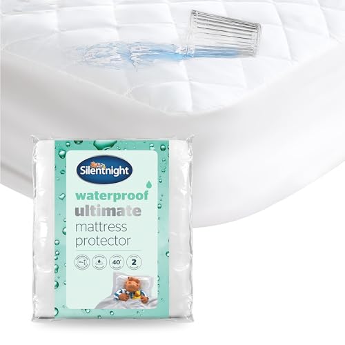 Image of Silentnight Supersoft Waterproof Mattress Protector – Luxury Quilted Quiet Bed Mattress Pad Cover with Extra Deep Fitted Skirt and Waterproof Protection – Double, White (Packing May Vary)