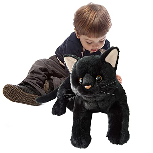 PW TOOLS Schwarze Katze Plüschtier, Niedliches Plüschkätzchen Spielzeug für Kinder, Realistisches Weiches Geschenk für Geburtstag/Halloween/Weihnachten