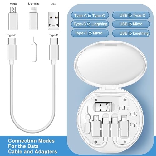 Image of All In One 60W USB Fast Charging Travel Cable Set Type C, Lightening and Micro USB Port Inbuilt Mobile Stand Compatible with iPhone, iPad,Samsung,OnePlus, Mi,Oppo,Vivo,iQOO (White)