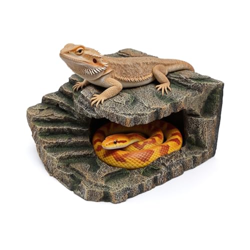 Extra Large Resin Reptile Cave Hideout Rock-Style Basking Platform Aquarium and Terrarium Decor Ideal for Reptiles Amphibians and Fish
