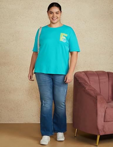 Image of Amazon Brand - Symbol Women Cotton Stretch Oversized Fit Round Neck Half Sleeve T-Shirt (Available in Plus Sizes)