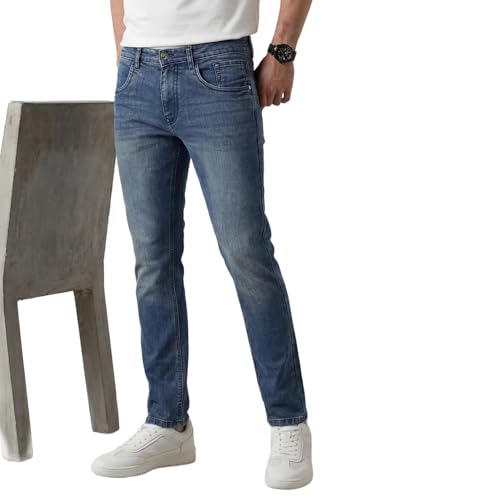 Image of WROGN Men's Stretch Denim Jeans | Straight Fit | Casual Style | Mid Rise