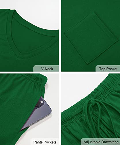 Image of RUBZOOF Women's Short Sleeve Pajama Sets with Pockets Casual V Neck 2 Piece Lounge Sets S-3XL