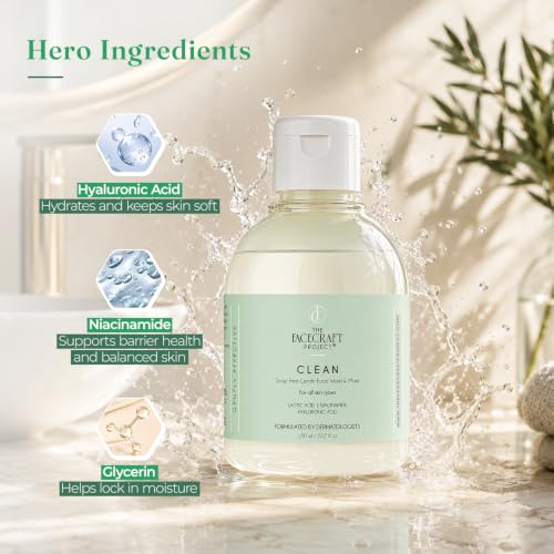 Image of THE FACECRAFT PROJECT Face Cleanser Gentle Gel Face Wash | Soap Free Daily Use with Hyaluronic Acid Lactic Acid Hydrating Mask for All Skin Types, 150 ml
