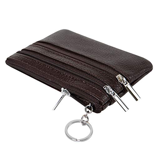 Women's Genuine Leather Coin Purse Mini Pouch Change Wallet with Keychain