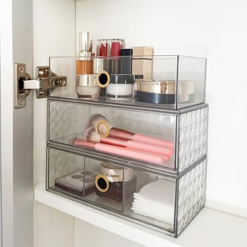 zemalun 3.9 Inch Narrow Medicine Cabinet Organizer,Stackable Bathroom Organizer with Adjustable Drawers & Compartments,Easy Access Design for Small Spaces, Vanity, Mirror Cabinets (3-Tier)