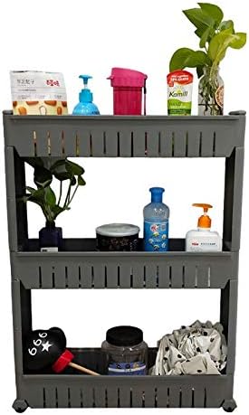 HYGRAD® Slide Out Storage Tower Folding 3/4 Tier Rolling Castor Kitchen Bathroom Trolley Rack UK (Grey, 4 Tier)