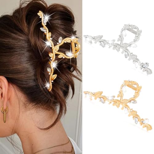 Zoestar Haarklammern mit Strasssteinen, goldfarben, große Haarklammern, glitzernd, Haarschmuck für Damen, 2 Stück