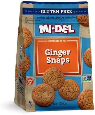 Mi-Del Gluten Free Ginger Snaps - Non GMO Certified, 0g Trans Fat Swedish Ginger Snaps Cookies Old Fashioned (Pack of 8)