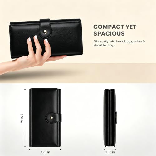 Image of Professional RFID Blocking Wallet for Women - Genuine Leather Work Purse with Phone Pocket, Large Capacity Organizer for Credit Cards, ID, Cash & Office Essentials (Black)