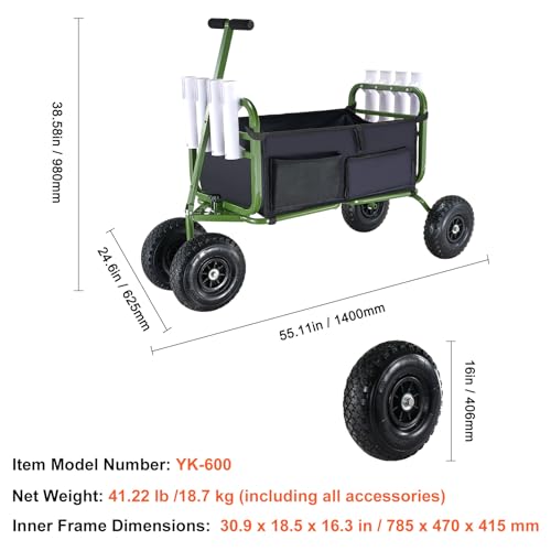 VEVOR Fishing Cart, 300 lbs Load Capacity, Foldable Fish and Marine Cart with Four 11" Big Wheels Rubber Balloon Tires, Heavy-Duty Steel Pier Wagon Trolley with 8 Rod Holders for Picnic