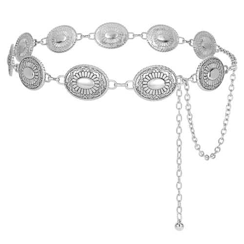 KASBAH Women Western Concho Belts For Dresses Jeans Cowgirl Waist Chain Belt Adjustable Metal Concho Country Belt