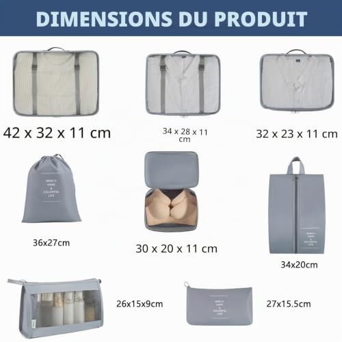 Organiseurs de bagages 8 pièces – Sacs et compartiments de rangement pour vêtements de voyage imperméables – vue 2