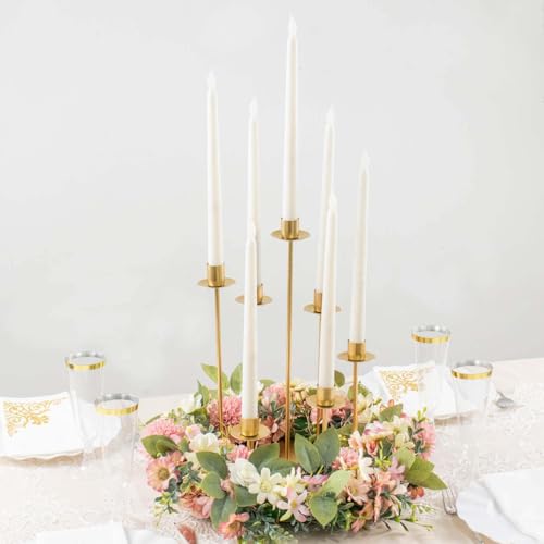 Efavormart 15" Tall Gold 7-Arm Metal Cluster Taper Candle Holder Centerpiece, Round Wedding Tabletop Candelabra